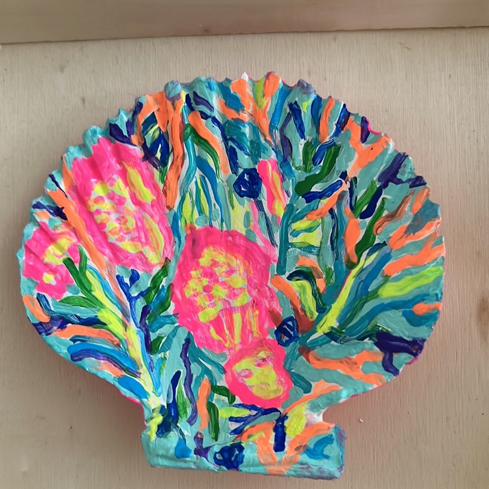 Lilly Pulitzer inspired Hand painted scallop sea shell trinket holder / rings